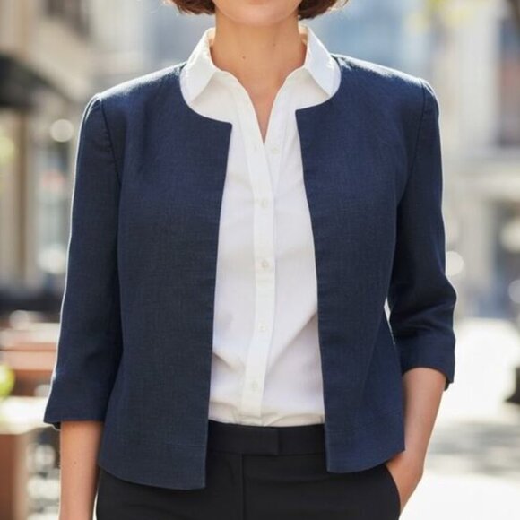 J. Crew Baird McNutt Cropped Irish Linen Jacket in Navy Blue Workwear Women's 8 - Picture 3 of 11